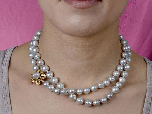 32" Baroque Gray Pearl Necklace with Floral Clasp